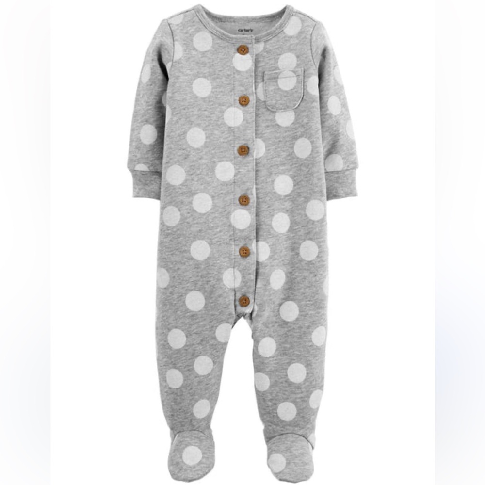🍊5/$25 Carter's Gray and White Polkadot Button-Up Footie size 6m